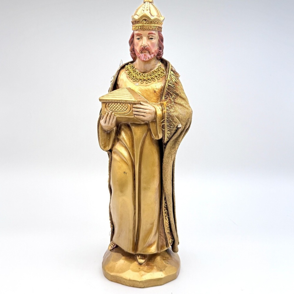 Vintage Gold Wise Man Nativity Figurine Three Kings Christmas Decor 12.5 Inch